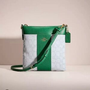 Coach crossbody Green and Blue Jacquard Kitt Messenger